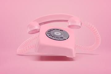 Wall Mural - 3d rendering of pink retro telephone on pink background