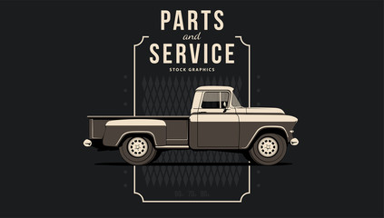 Wall Mural - Template with pickup truck in vector. Car shown from side with perspective.