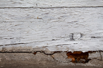 Wooden window frame and concrete. Destruction