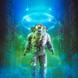 © grandeduc - Time travel astronaut / 3D illustration of male astronaut inside futuristic teleportation device