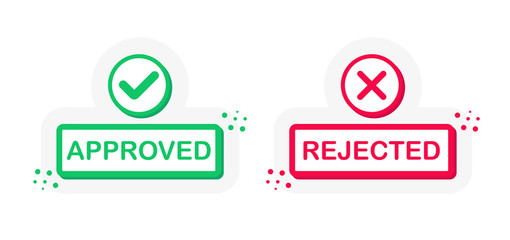 Poster - Two buttons on white background. Approve and Rejected. Red and green. Thumbs up and thumbs down. Vector
