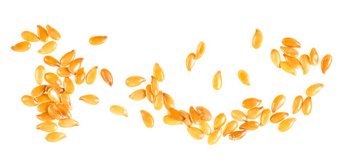 Wall Mural - Linseeds - Yellow flax seeds isolated on a white background, top view.