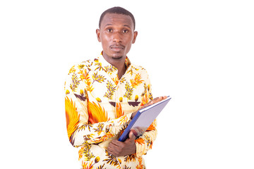 Poster - young serious businessman holding a document.