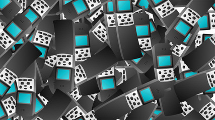 Poster - Seamless pattern of retro old hipster cell mobile phones from the 70s, 80s, 90s, 2000s, background