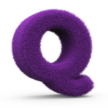 Uppercase Q fluffy and furry letter, 3D rendering isolated on white background