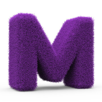 Uppercase M fluffy and furry letter, 3D rendering isolated on white background