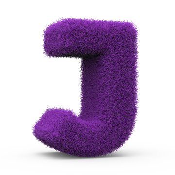 Uppercase J fluffy and furry letter, 3D rendering isolated on white background