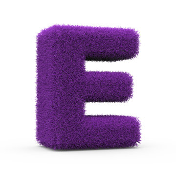 Uppercase E fluffy and furry letter, 3D rendering isolated on white background