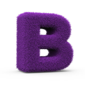Uppercase B fluffy and furry letter, 3D rendering isolated on white background
