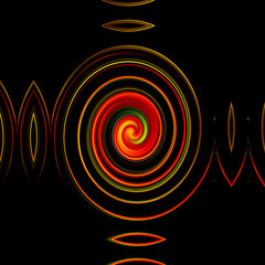 Computer-generated abstract vortex twirl lights pattern for illustration in the black background