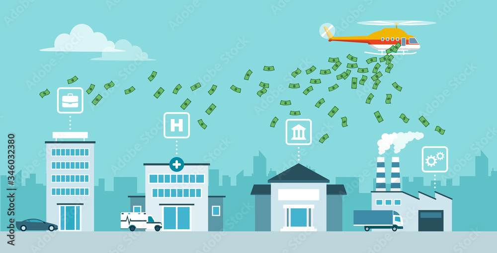 Helicopter money policy as response to covid-19 public health crisis - obrazy, fototapety, plakaty 