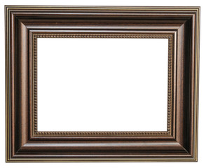 Brown photo frame. Isolated object on a white background.