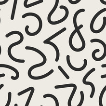 Vector Seamless Jumble Geometric Lines Memphis Pattern. Abstract Trendy Background. Hand Drawn Texture In Doodle Style