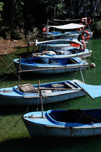 High Angle Small Blue Fishing Boats In Baracoa, Cuba