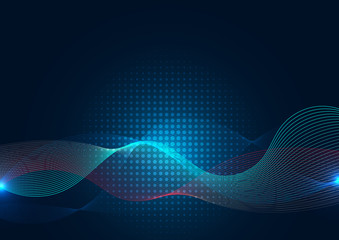 Abstract blue wave line with halftone on dark background