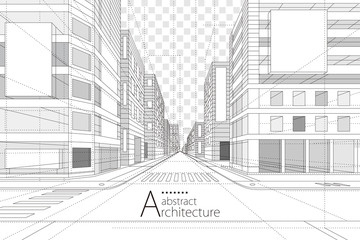 architecture building construction perspective design,abstract modern urban street building line dra