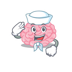 Poster - Sailor cartoon character of human brain with white hat