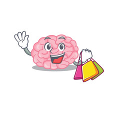 Sticker - Rich and famous human brain cartoon character holding shopping bags