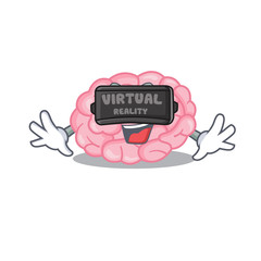 Sticker - Cartoon design style of human brain with modern Virtual Reality headset