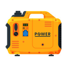 Power Portable Generator, Yellow Diesel Electrical Engine Equipment Vector Illustration