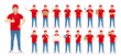 © Volha Hlinskaya - Handsome delivery man in red uniform standing in different poses set isolated vector illustration