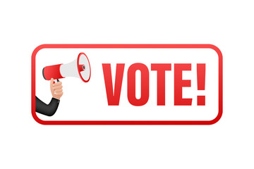Poster - Hand Holding Megaphone with vote. Megaphone banner. Web design. Vector stock illustration