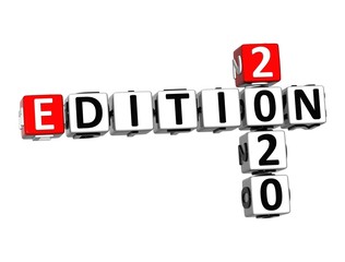 Poster - Edition 2020. 3D red-white crossword puzzle on white background. Creative Words.