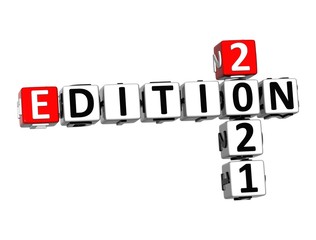 Poster - Edition 2021. 3D red-white crossword puzzle on white background. Creative Words.