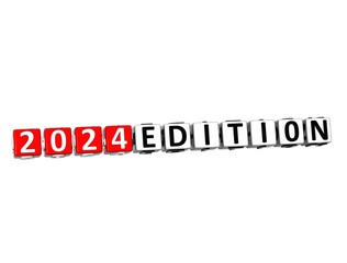 Poster - Edition 2024. 3D red-white crossword puzzle on white background. Creative Words.