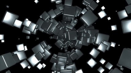 Aufkleber - Accumulation and radial rotation of many cubes, computer generated. 3d rendering technological background