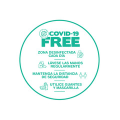 Wall Mural - Round sticker for Wear mask writting in spanish. Covid-19 free zone. Signs for shops, stores, hairdressers, establishments, bars, restaurants ...