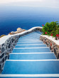 Santorini, Stone steps, road to a sea. Cyclades, Greece.