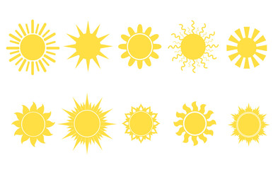 yellow sun set. bright round shape with straight, wavy or burning solar beams can be used for weathe