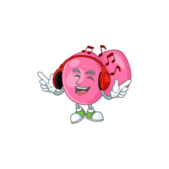 Canvas Print - Cartoon mascot design streptococcus pyogenes enjoying music with headset