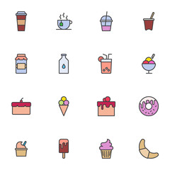 Aufkleber - desert food filled outline icons set, line vector symbol collection, restaurant food linear colorful