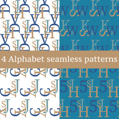 Poster - Set of vector seamless patterns. Latin alphabet, numbers and math symbols.