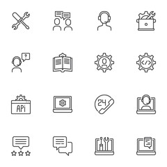 Wall Mural - Technical support line icons set, outline vector symbol collection, linear style pictogram pack. Signs, logo illustration. Set includes icons as repair tool, customer service, help desk phone call
