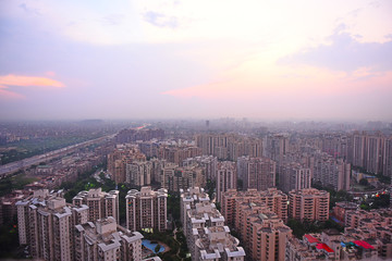 cityscape of indirapuram. a residential hub in ghaziabad (delhi ncr) - evening view