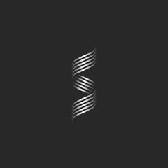 Ornamental letter S logo monogram, overlapping thin lines, weaving metal stripes