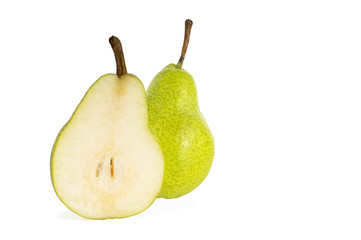 Wall Mural - half and whole ripe yellow pear isolated on a white background