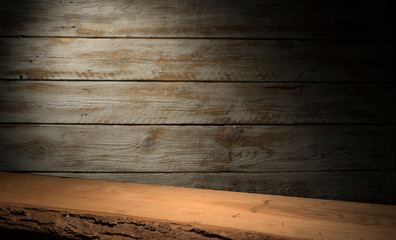 background of barrel and worn old table of wood