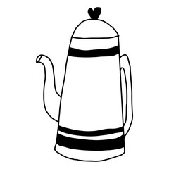 Wall Mural - Kettle in hand drawn doodle style. Coffee collection on an isolated white background. Stock vector illustration.