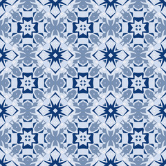   Trendy bright color seamless pattern in blue for decoration, paper wallpaper, tiles, textiles, neckerchief, pillows. Home decor, interior design, cloth design.