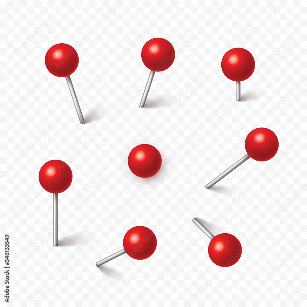 Pin set with shadow isolated on transparent background. Vector red ...