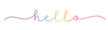 HELLO Rainbow-colored Vector Monoline Calligraphy Banner With Swashes
