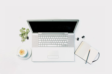 Wall Mural - White desk office with laptop