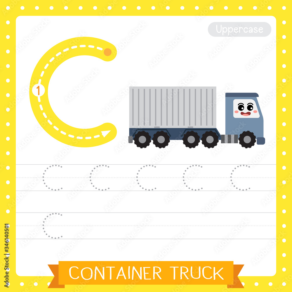Letter C uppercase tracing practice worksheet. Container Truck Stock ...