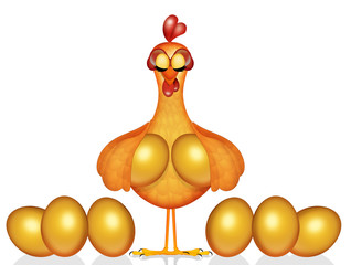 Poster - the hen with golden eggs on white background