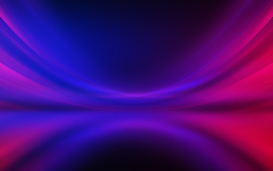Poster - Empty dark abstract background. Background of empty show scene. Glow of neon lights and neon figures on an empty concert stage. Reflection of light on the pavement.