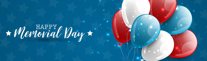 Wall Mural - memorial day banner or long header. blue, red, and white usa national colors balloons. vector illust